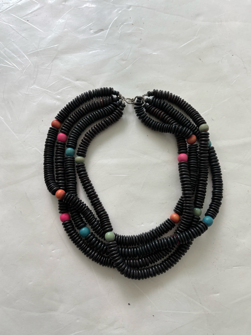 Multi-Strand Black Beaded Necklace with Color Accent Beads